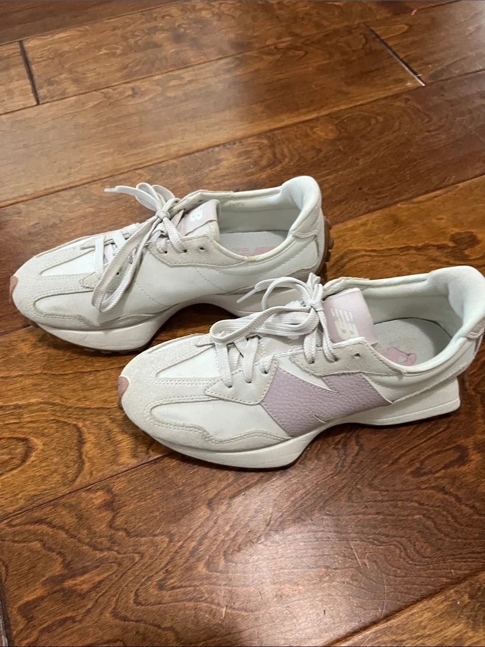 New Balance Sneakers in Cream & Light Pink with Gum Outsole
